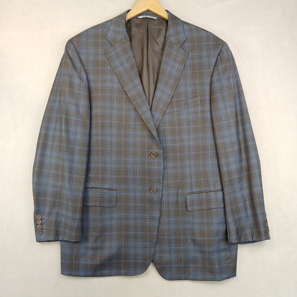 Canali 38R 52 Mens Blazer Sport Coat FLAWS Brown Plaid 22x31 ** Fits 44R **